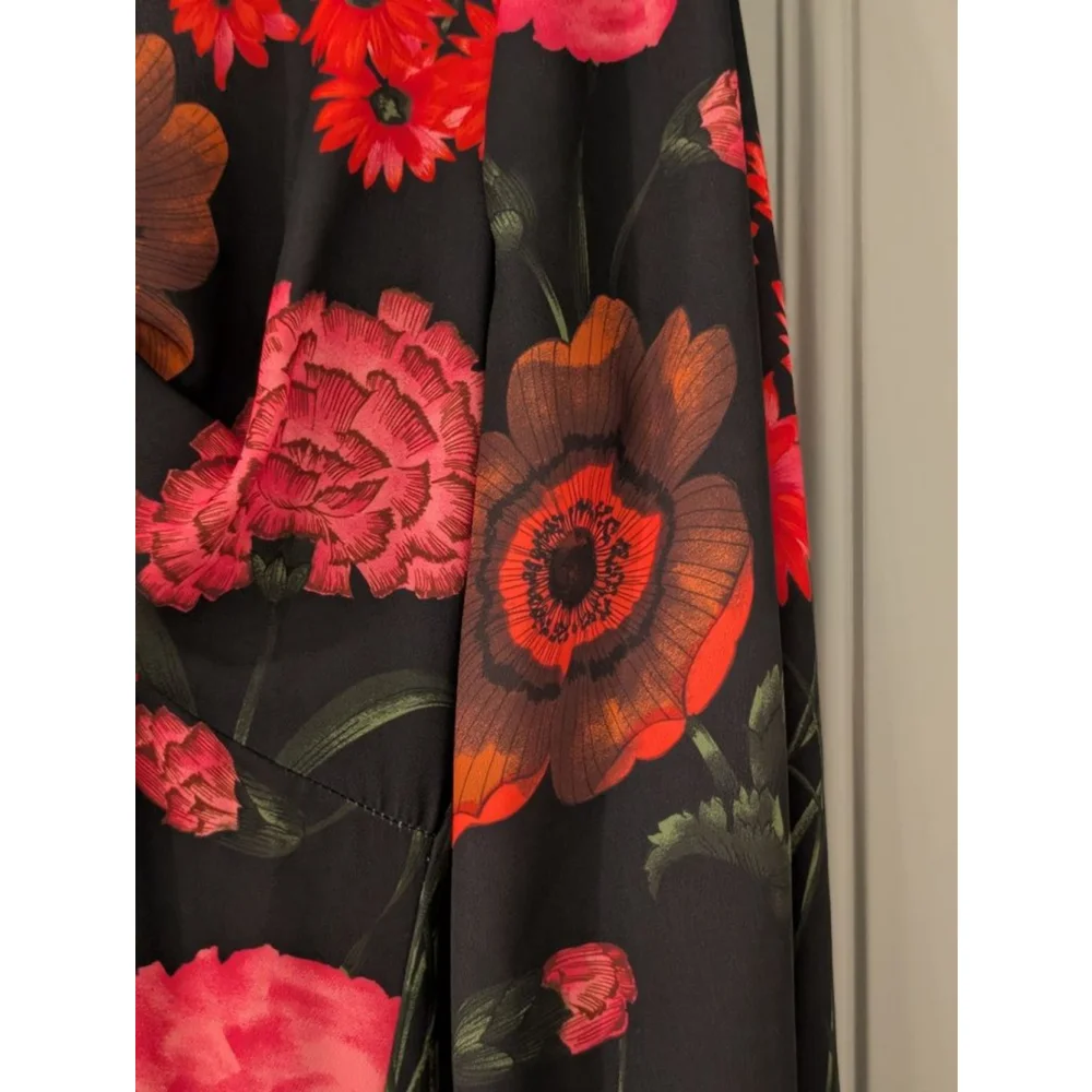 Women's Pearl by Lela Rose Black Red Floral Maxi Dress Size 2 - Picture 5 of 9